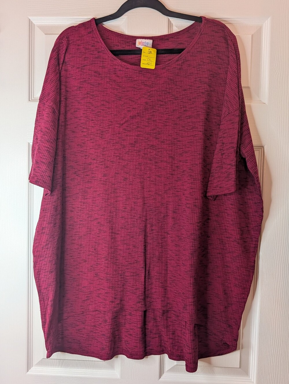 LuLaRoe Irma Tunic Top Women's 2XL Burgundy Heather Ribbed High Low Stretch Casu